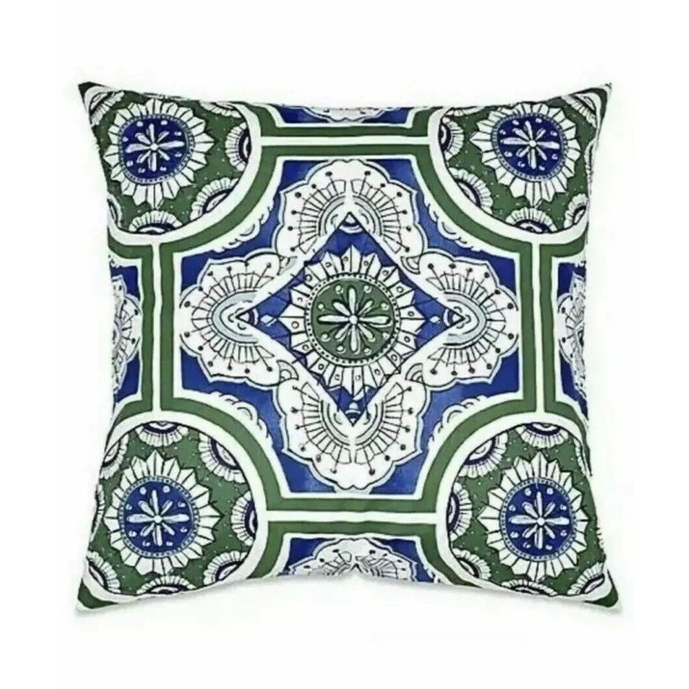 Real Simple Sutton Euro Pillow Shams Set of 2 Blue Green 26x26 Cotton‎ Geometric